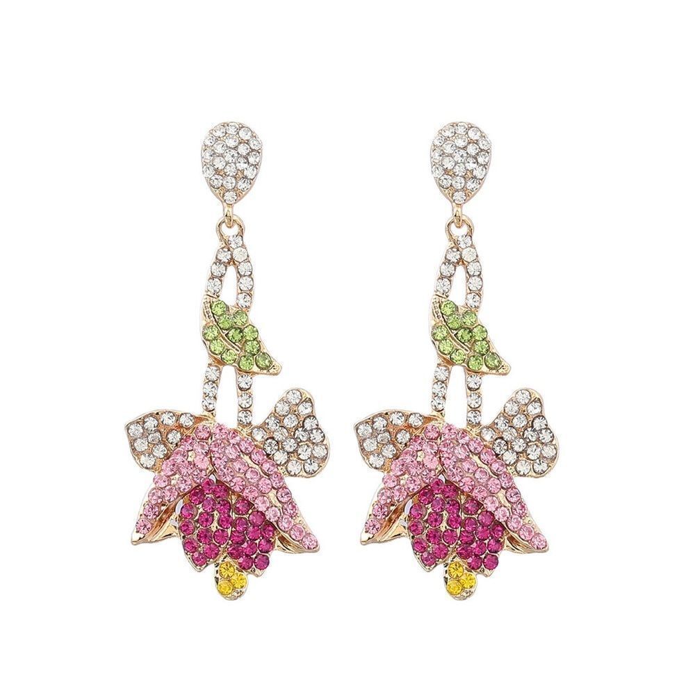 Zara Pink Green Floral Crystal Drop Earrings
